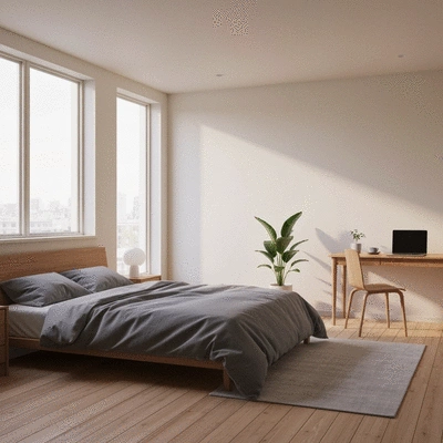 Professional assembling flatpack furniture in a home living room, clean and organized, with tools laid out